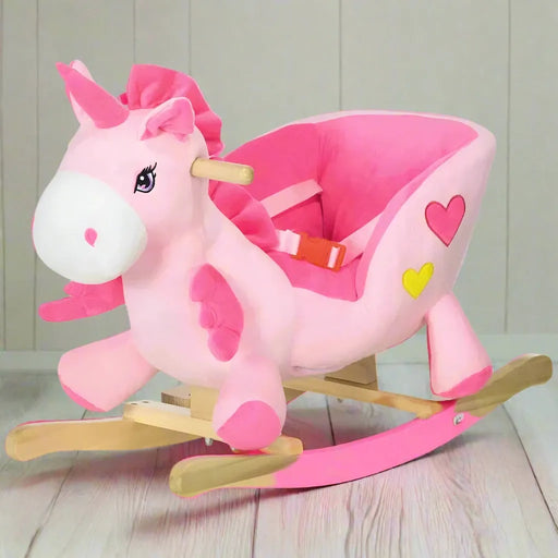 Rocking Ride-On Pink Unicorn with Songs and Seat Belt - Little and Giant Explorers HOMCOM