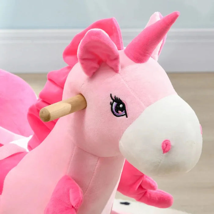 Rocking Ride-On Pink Unicorn with Songs and Seat Belt - Little and Giant Explorers HOMCOM