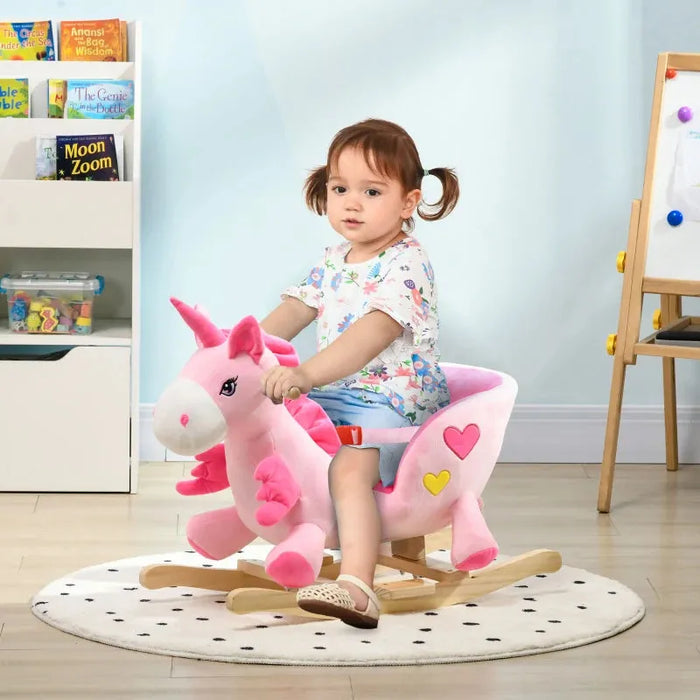 Rocking Ride-On Pink Unicorn with Songs and Seat Belt - Little and Giant Explorers HOMCOM