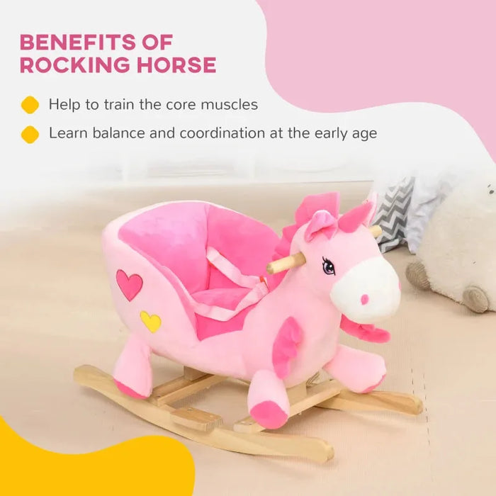 Rocking Ride-On Pink Unicorn with Songs and Seat Belt - Little and Giant Explorers HOMCOM