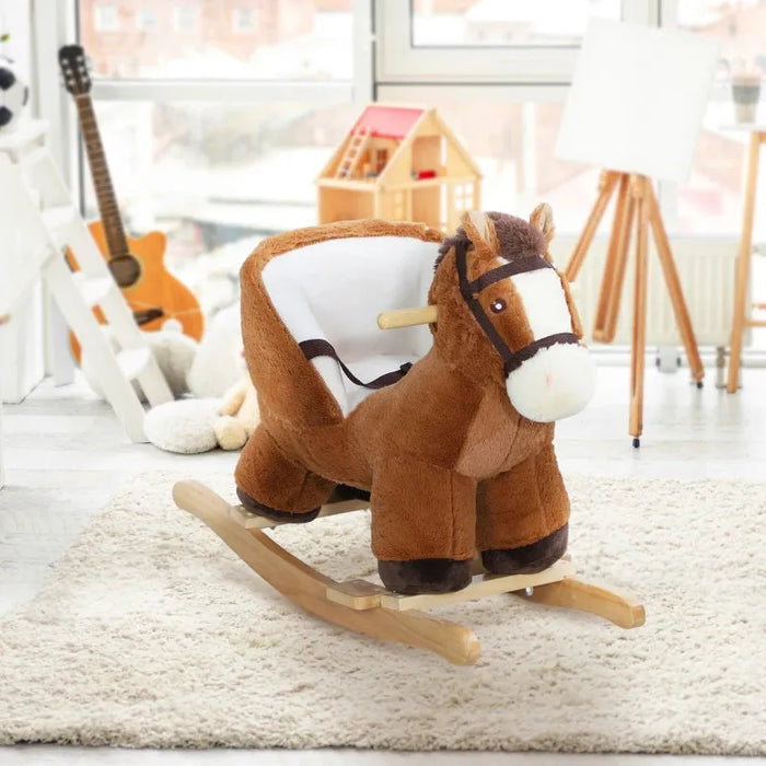 Rocking Ride On Plush Horse with Sound and Safety Belt