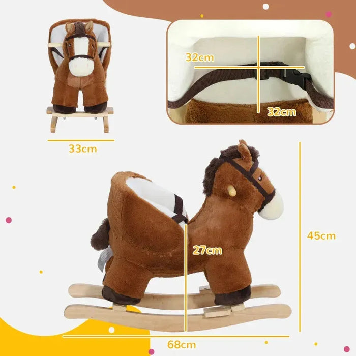 Rocking Ride-On Plush Horse with Sound and Safety Belt - Little and Giant Explorers AIYAPLAY