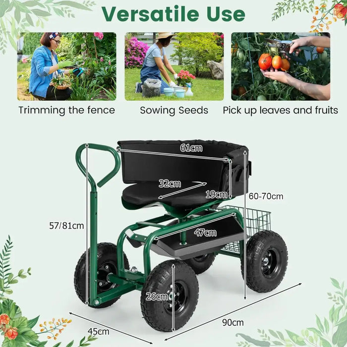 Rolling Garden Cart Scooter – Green | Adjustable Swivel Seat - 180kg Capacity COSTWAY - Little and Giant Explorers Costway