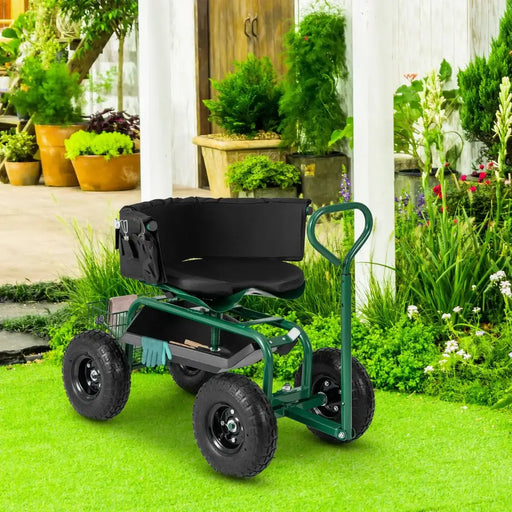 Rolling Garden Cart Scooter – Green | Adjustable Swivel Seat - 180kg Capacity COSTWAY - Little and Giant Explorers Costway