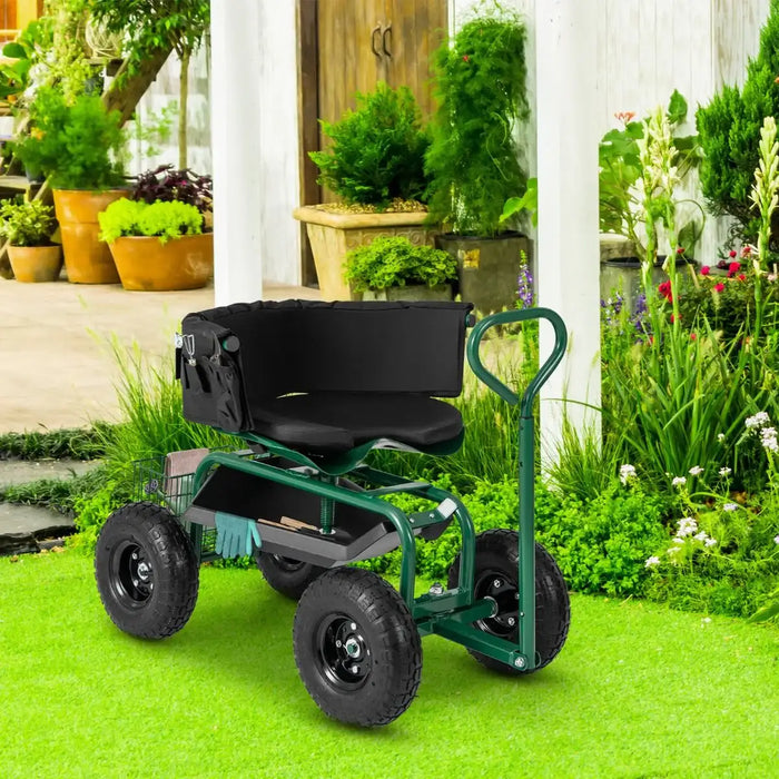 Rolling Garden Cart Scooter – Green | Adjustable Swivel Seat - 180kg Capacity COSTWAY - Little and Giant Explorers Costway