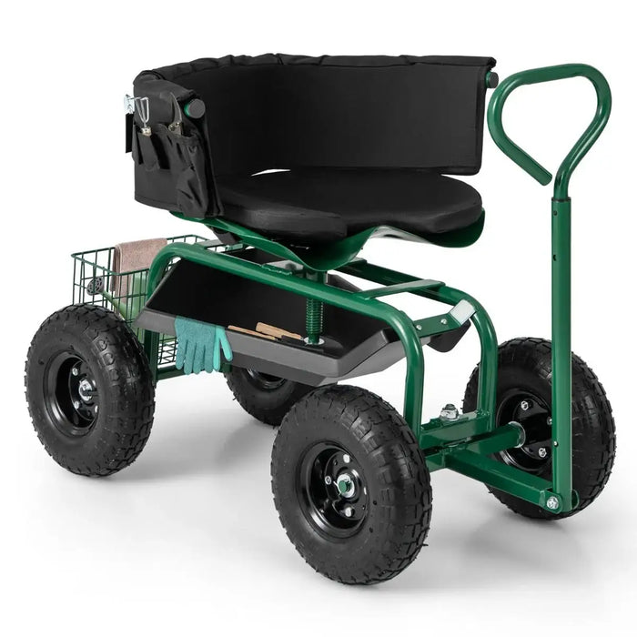 Rolling Garden Cart Scooter – Green | Adjustable Swivel Seat - 180kg Capacity COSTWAY - Little and Giant Explorers Costway