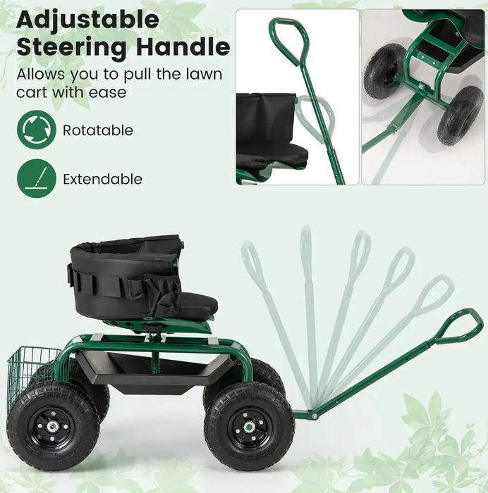 Rolling Garden Cart Scooter – Green | Adjustable Swivel Seat - 180kg Capacity COSTWAY - Little and Giant Explorers Costway