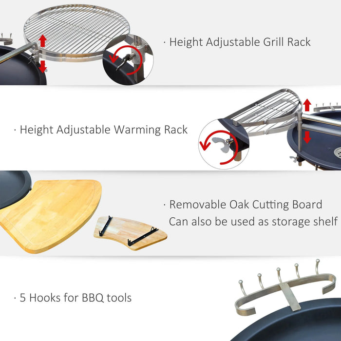 Round BBQ Grill with Cutting Board in Black - Little and Giant Explorers Outsunny