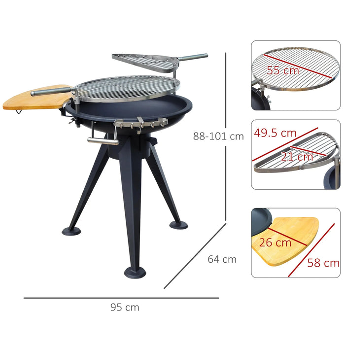 Round BBQ Grill with Cutting Board in Black - Little and Giant Explorers Outsunny