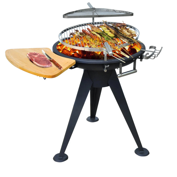 Round BBQ Grill with Cutting Board in Black - Little and Giant Explorers Outsunny