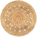Round woven mat with a concentric circle pattern on a white background