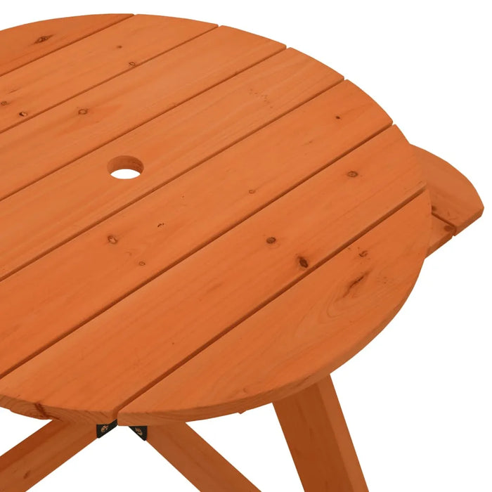 Round Picnic Table for 4 Kids with Striped Umbrella in Solid Wood Fir - Little and Giant Explorers vidaXL