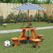 Round Picnic Table for 4 Kids with Striped Umbrella in Solid Wood Fir - Little and Giant Explorers vidaXL