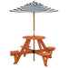 Round Picnic Table for 4 Kids with Striped Umbrella in Solid Wood Fir - Little and Giant Explorers vidaXL