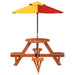 Round Picnic Table for 4 Kids with Umbrella in Solid Wood Fir - Little and Giant Explorers vidaXL