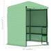 Green walk-in greenhouse with PE mesh cover, shelves, and open entrance, 2.27m height