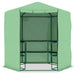 Round walk-in green greenhouse with shelves and PE mesh cover for plants