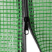 Close-up of green mesh PE greenhouse cover with black zipper