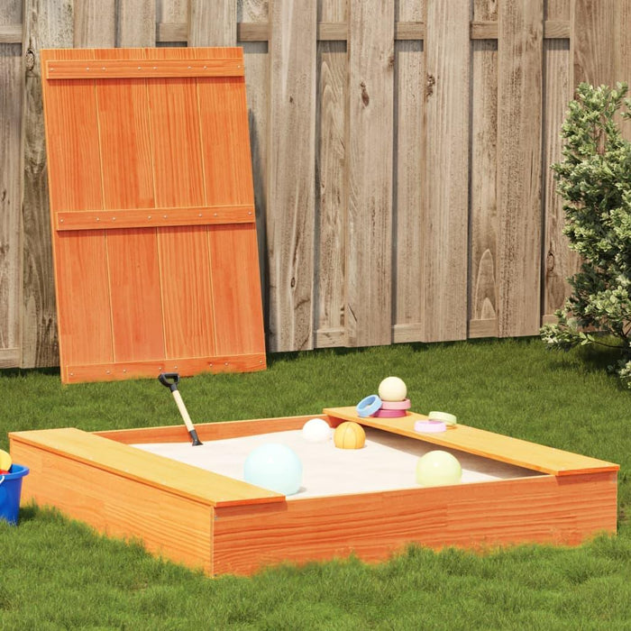 Sandpit with Cover in Wax Brown and Solid Wood Pine - Little and Giant Explorers vidaXL