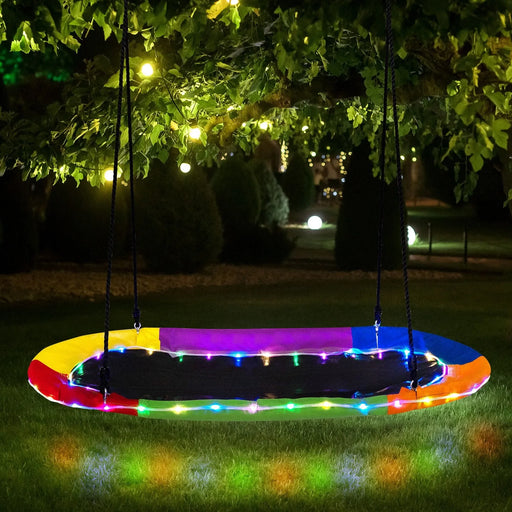 Saucer Swing with LED Lights and Adjustable Ropes 150cm - Little and Giant Explorers Costway