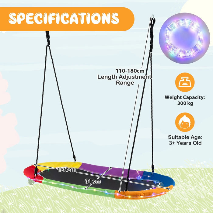 Saucer Swing with LED Lights and Adjustable Ropes 150cm - Little and Giant Explorers Costway