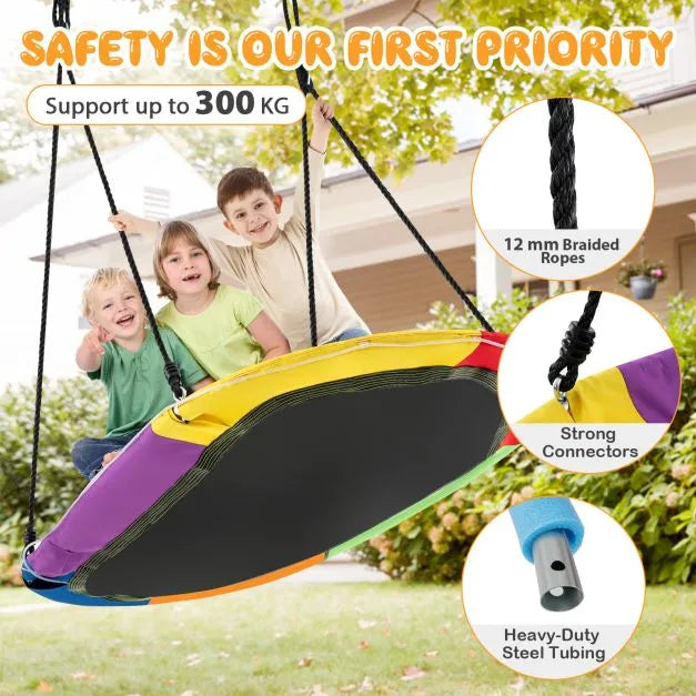 Saucer Swing with LED Lights and Adjustable Ropes 150cm - Little and Giant Explorers Costway