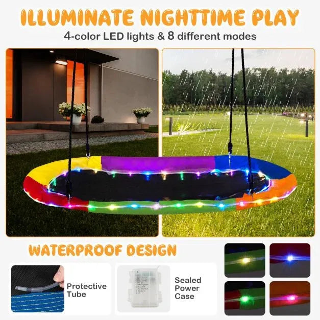 Saucer Swing with LED Lights and Adjustable Ropes 150cm - Little and Giant Explorers Costway