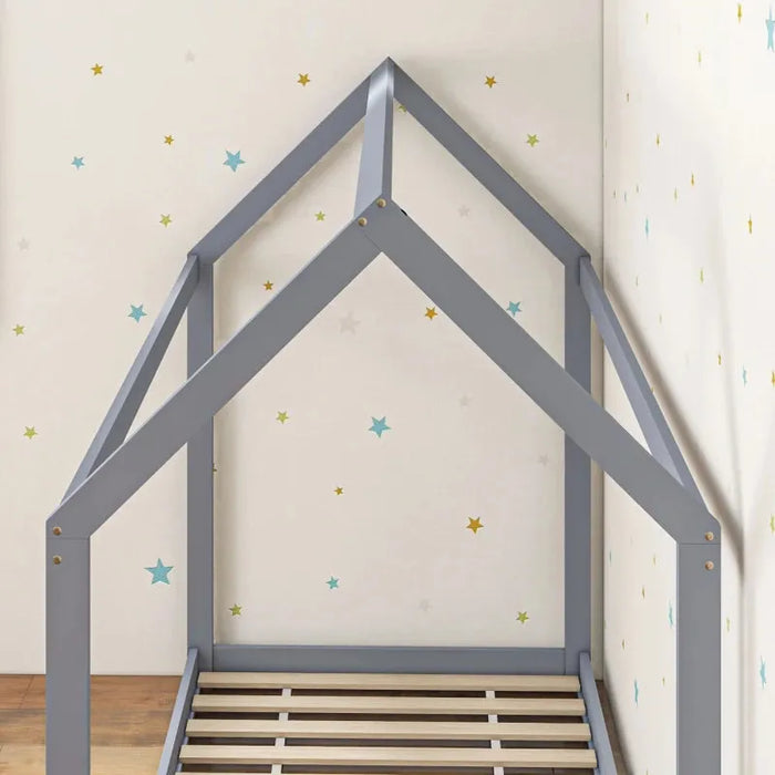 Scandinavian Style Wooden Bed Frame in Grey (90 x 190cm) - Little and Giant Explorers HOMCOM