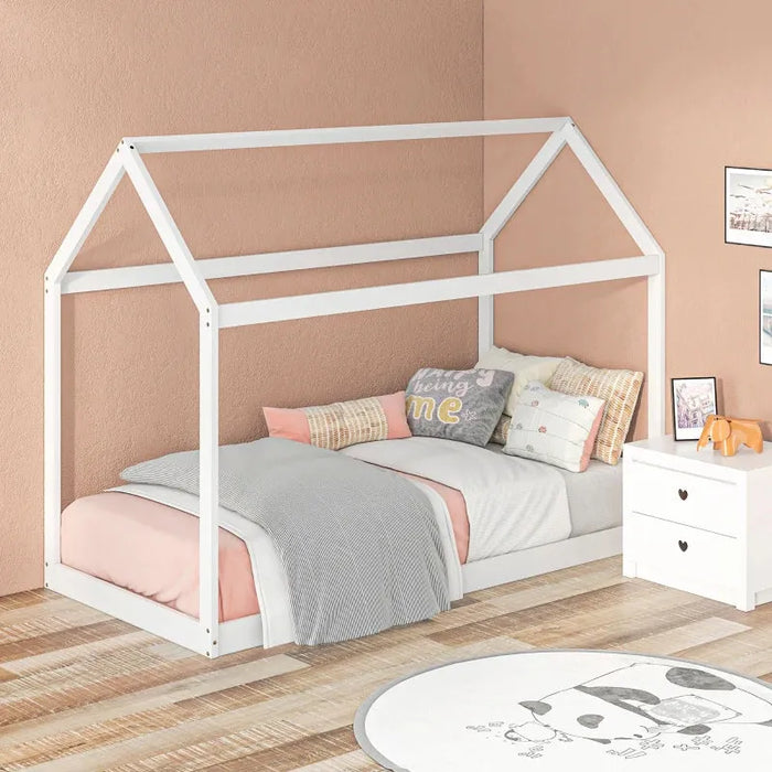 Scandinavian Style Wooden Bed Frame in White (90 x 190cm) - Little and Giant Explorers HOMCOM