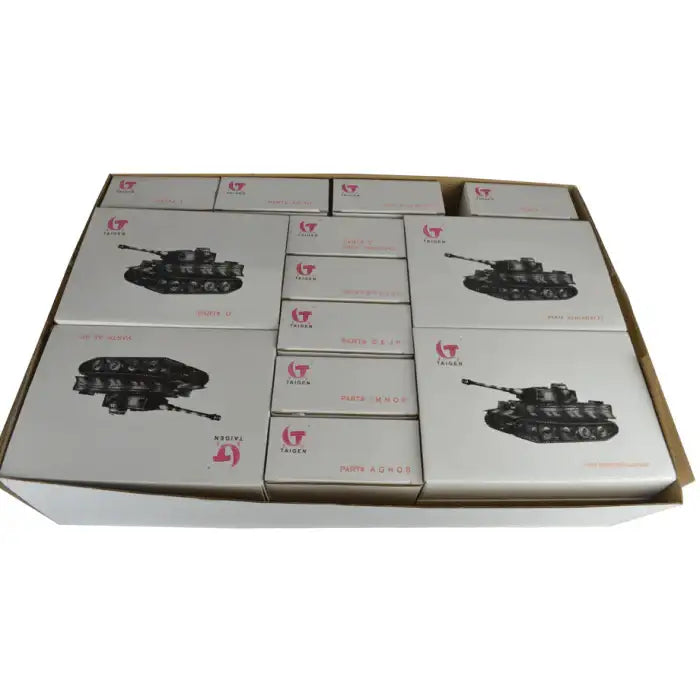 Self-assembly 1/16 scale RC Tiger tank model kit in Taigen branded boxes