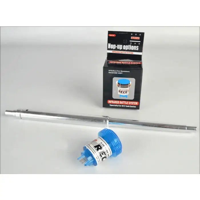 RC tank infrared battle system kit with metal barrel and receiver on white background