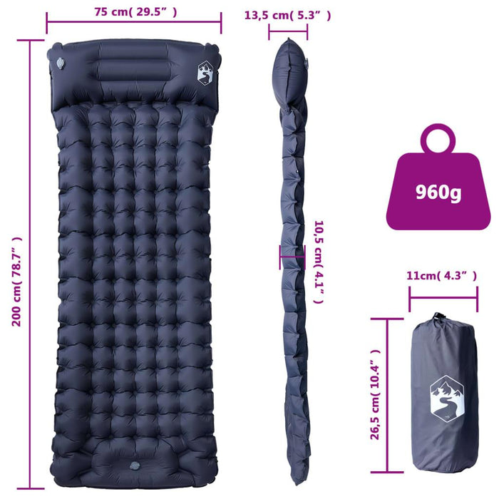 Self Inflating Camping Mattress with Pillow in Grey (1 person) - Little and Giant Explorers vidaXL