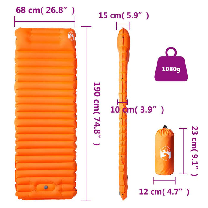 Self Inflating Camping Mattress with Pillow in Orange (1 persons) - Little and Giant Explorers vidaXL