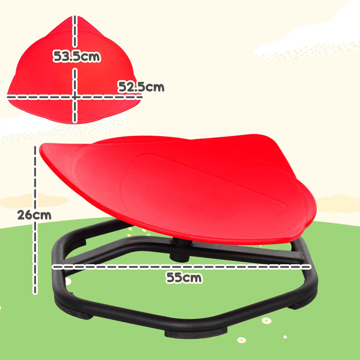 Red sit-on-top object with measurements on a green and beige background
