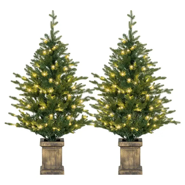 Set of 2 4ft Pre-Lit Artificial Christmas Trees | 100 LED Lights and Vintage Pots HOMCOM - Little and Giant Explorers HOMCOM