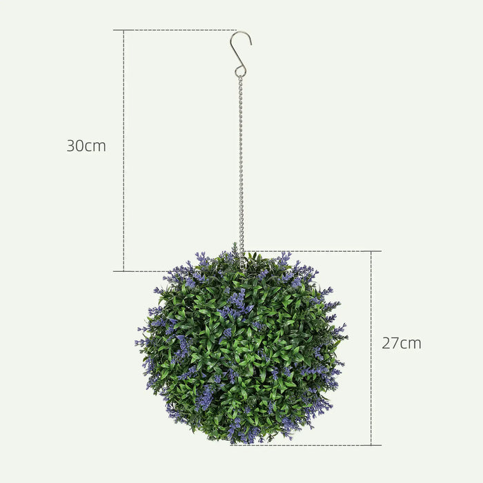 Hanging plant ball with dimensions on a white background