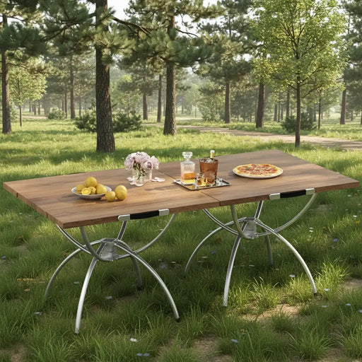 Set of 2 Foldable Camping Tables – Natural and Silver | Lightweight Aluminium COSTWAY - Little and Giant Explorers Costway