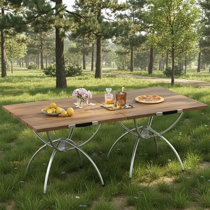 Set of 2 Foldable Camping Tables – Natural and Silver | Lightweight Aluminium COSTWAY - Little and Giant Explorers Costway