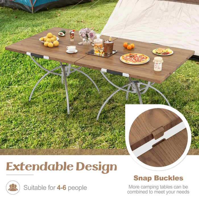 Set of 2 Foldable Camping Tables – Natural and Silver | Lightweight Aluminium COSTWAY - Little and Giant Explorers Costway