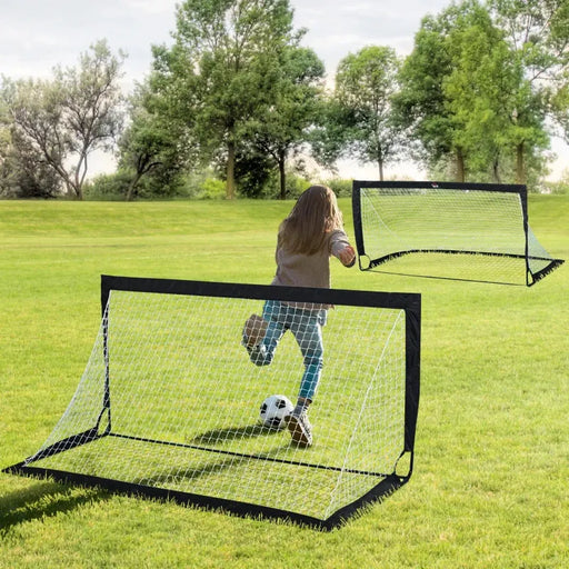 Set of 2 Foldable Football Goal Nets in Black (183 x 90 x 90cm) - Little and Giant Explorers HOMCOM