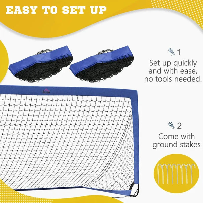 Set of 2 Foldable Football Goal Nets in Blue (183 x 90 x 90cm) - Little and Giant Explorers HOMCOM