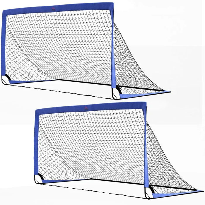 Set of 2 Foldable Football Goal Nets in Blue (183 x 90 x 90cm) - Little and Giant Explorers HOMCOM