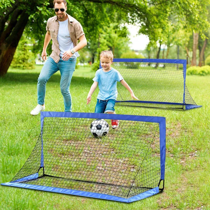 Set of 2 Foldable Football Goal Nets in Blue (183 x 90 x 90cm) - Little and Giant Explorers HOMCOM