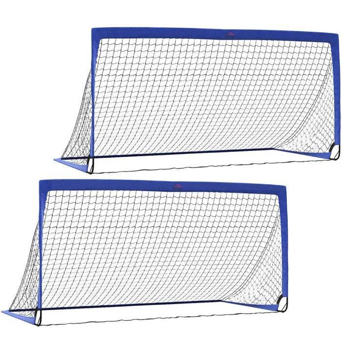 Set of 2 Foldable Football Goal Nets in Blue (183 x 90 x 90cm) - Little and Giant Explorers HOMCOM