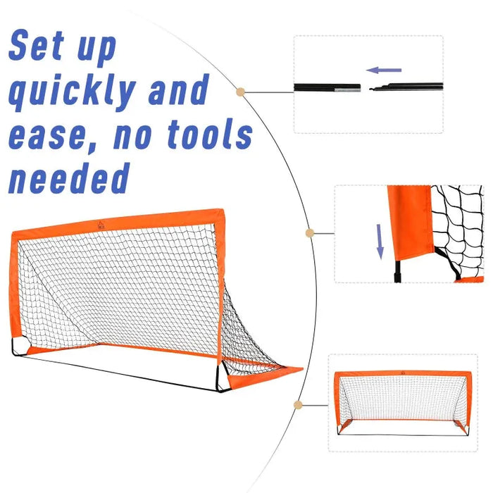 Set of 2 Foldable Football Goal Nets in Orange (183 x 90 x 90cm) - Little and Giant Explorers HOMCOM