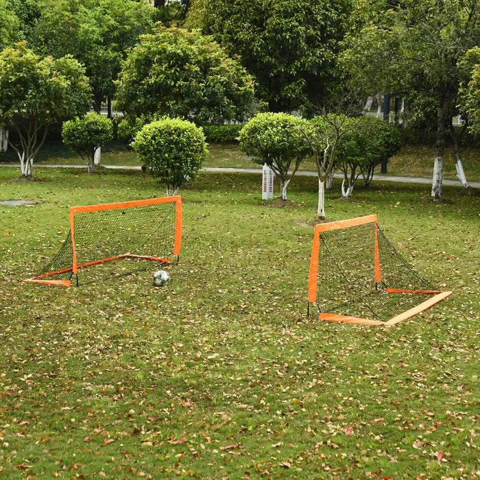 Set of 2 Foldable Football Goal Nets in Orange (183 x 90 x 90cm) - Little and Giant Explorers HOMCOM