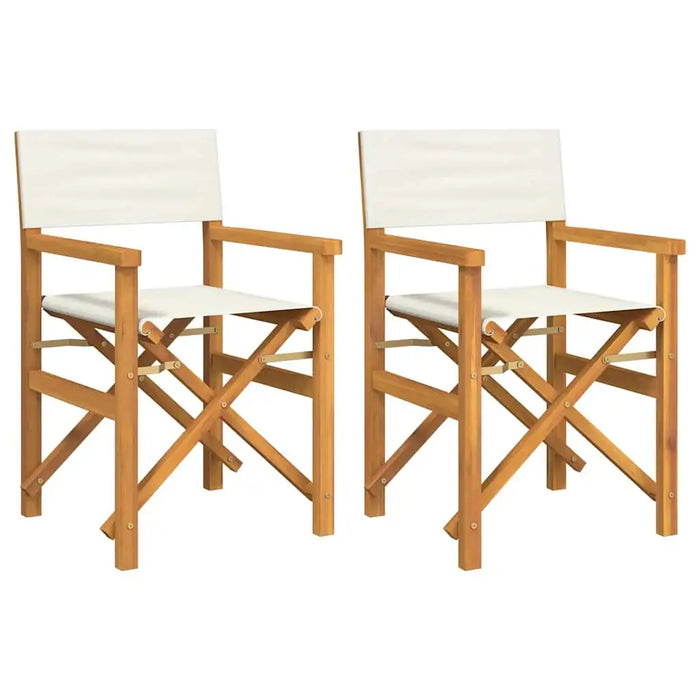Set of 2 Folding Director’s Chairs – Teak Wood | Outdoor Chairs with Cream Fabric Seat VIDAXL - Little and Giant Explorers vidaXL
