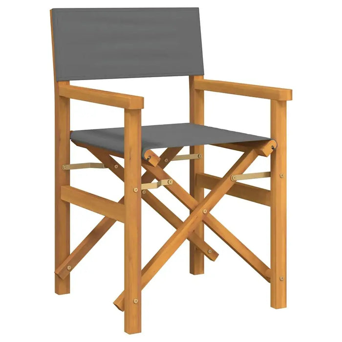 Set of 2 Folding Director’s Chairs – Teak Wood | Outdoor Chairs with Grey Fabric Seat VIDAXL - Little and Giant Explorers vidaXL