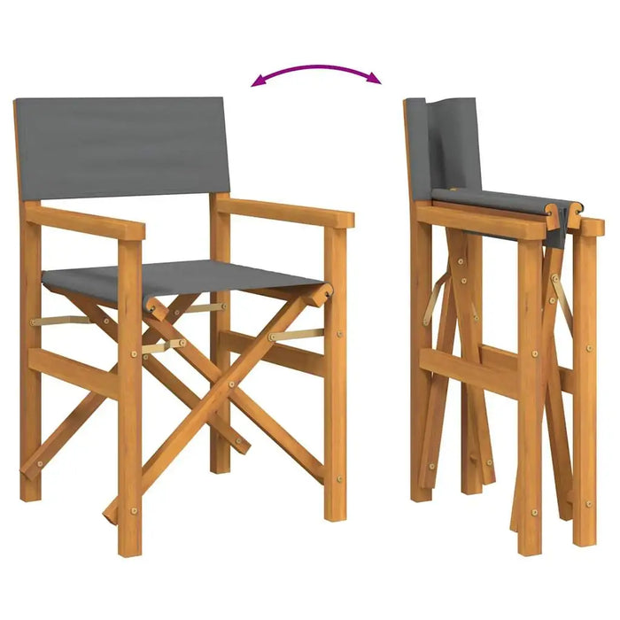 Set of 2 Folding Director’s Chairs – Teak Wood | Outdoor Chairs with Grey Fabric Seat VIDAXL - Little and Giant Explorers vidaXL