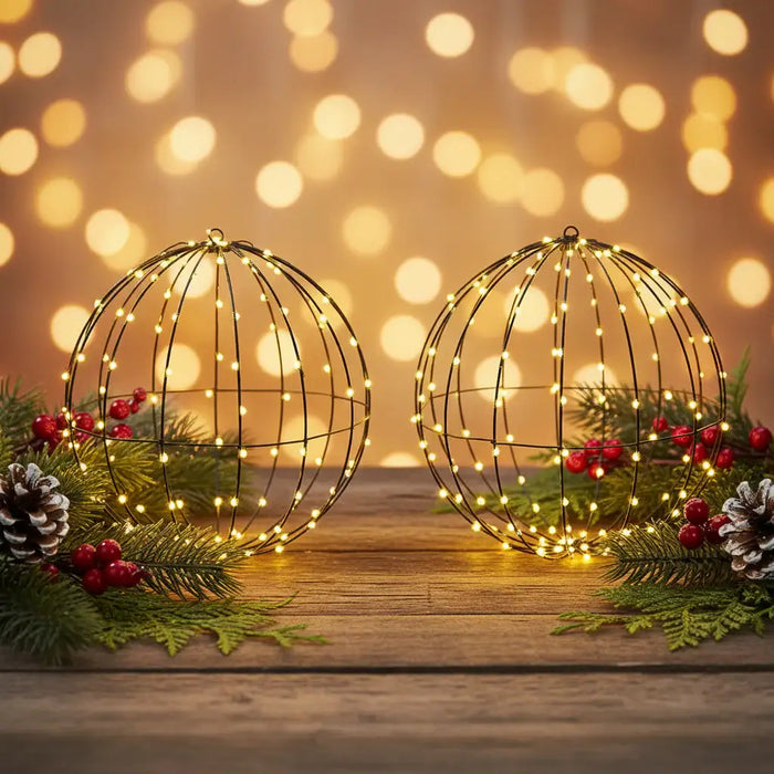 Set of 2 Modern LED Metal Christmas Balls | 60cm Warm White Lights VIDAXL - Little and Giant Explorers vidaXL